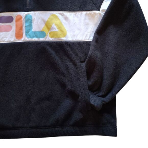 FILA Black Colorful Logo Panel Quarter Zip Pullover Fleece Sweater Large - Picture 7 of 13